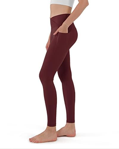 ODODOS Çapraz Bel Yoga Tayt ile Kadınlar için Cepler, Olmayan See-Through Crossover Egzersiz Koşu Yoga Pantolon