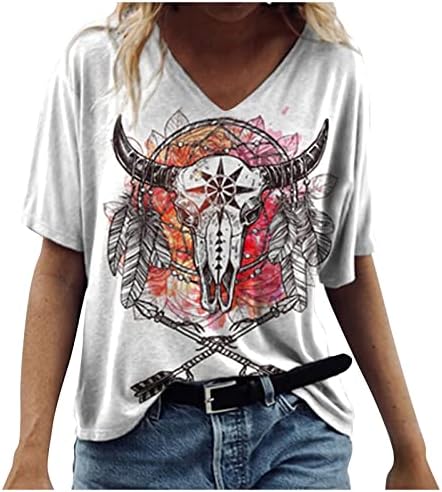 Bayan mermer bluz Kısa Kollu Casual V Boyun Batı Gömlek Etnik Grafik T Shirt Vintage Yaz T Gömlek Kazak