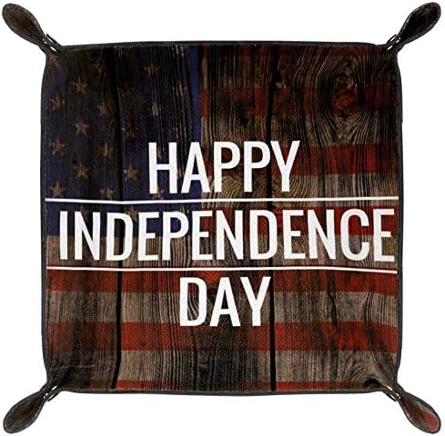 MUOOUM Deri Vale Tepsisi, ABD Bayrağı Ağacında Bağımsızlık Günü, Cüzdanlar için Saklama Kutuları Küp Masaüstü Depolama