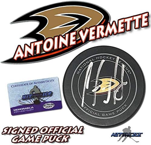 Antoine Vermette İmzalı Anaheim Ducks Resmi Oyun Diski - w / COA İmzalı NHL Diskleri