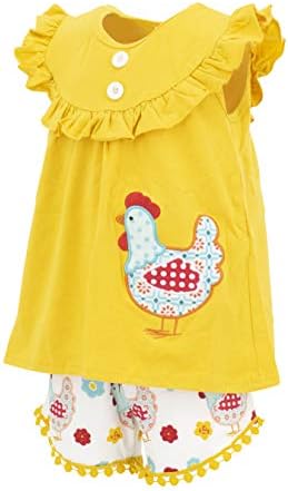 Benzersiz Bebek Kız Horoz Tunik Yaz Kıyafeti Pom Pom Kısa Set