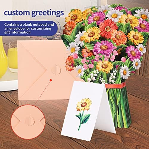 Ababila Çiçek Buketi Not Kartı ve Zarflı 3D Açılır Kağıt Çiçek Tebrik Kartları, 12 inç Yaşam Boyu Günlük Takdir Anneler,