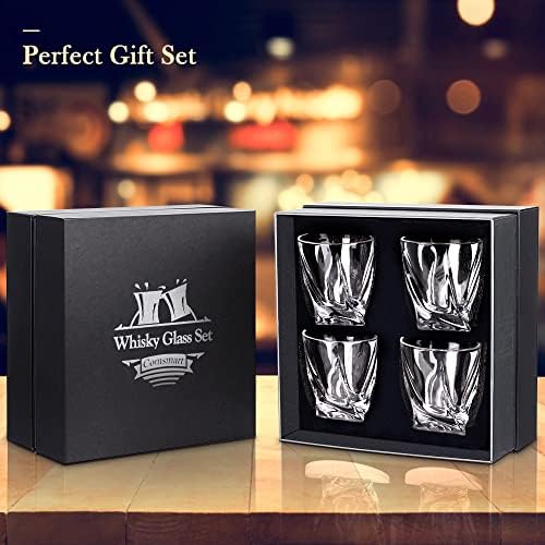 Comsmart viski bardağı Lüks Kutu ile 4 Set, 10 oz Kristal Eski Moda Lowball Kayalar Gözlük, erkekler için hediye İçme