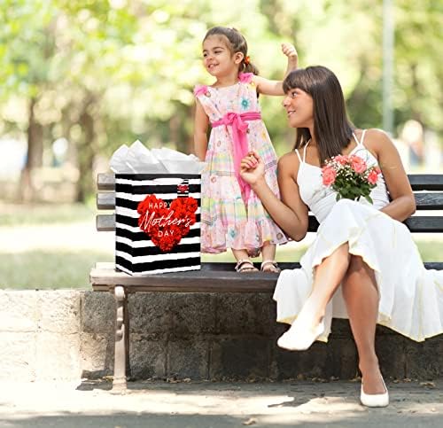 WaaHome Mutlu Anneler Günü hediye saplı çanta 13 Büyük Kırmızı Karanfil hediye keseleri Kağıt Mendil, Çiçek Anneler