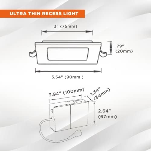 Bağlantı Kutusu ile SleekLıghtıng 3 inç Kare 5W Ultra ince 5CCT Seçilebilir Güçlendirme düz panel ışık – İnce profil