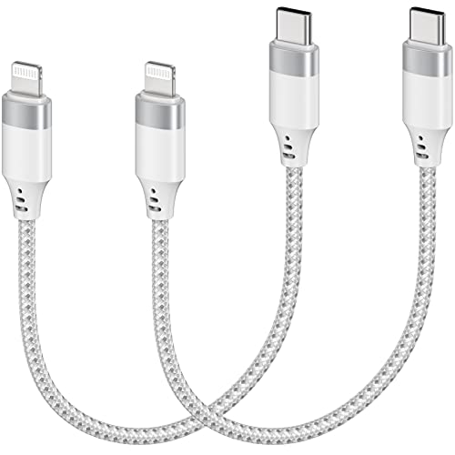 1ft USB C'den Yıldırım Kablosuna Kısa, 2 Paket Güç Teslimatı USB C iPhone Hızlı Şarj Kablosu 12 inç Örgülü Tip C'den