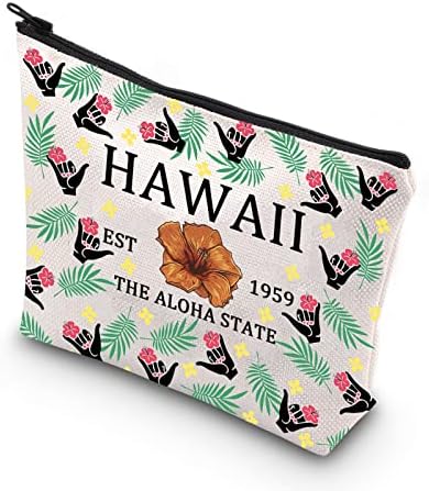WCGXKO Hawaii Çiçekler Hediye Hawaii Yaz Parti Hediye Hawaii Est 1959 Aloha Devlet Fermuarlı Çanta Makyaj Çantası