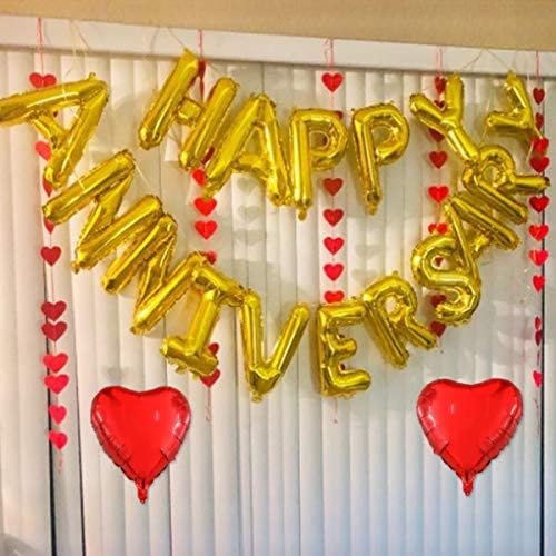 Mutlu Yıldönümü Balonları, Her Yaş için Kırmızı Folyo Balon Kalp Asılı 16 inç Mutlu Yıldönümü dekorasyon Balonları