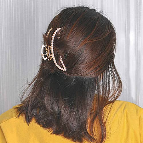Campsıs 4 ADET Büyük İnci Saç pençe klipsleri Altın Metal Saç Tokası Çene Kelepçe Uzun Kalın Saç Güçlü Tutun Saç Klipleri