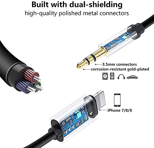 Araba için iPhone Aux Kablosu, [Apple MFi Sertifikalı] 3,3 ft Yıldırım ila 3,5 mm Aux Ses Yardımcı Kablosu, Ev Stereo