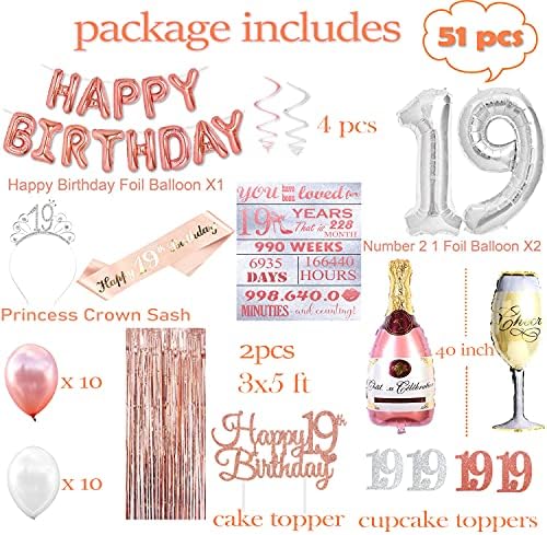 Onun için KeaParty 19th Doğum Günü Süslemeleri, 19th Doğum Günü Partisi Süslemeleri Malzemeleri Kiti, 19th Doğum Günü