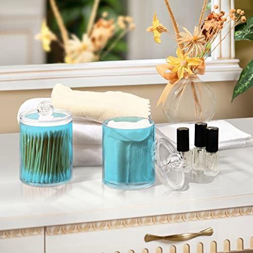 Kigai 2 Paket Teal Mavi Düz Renk Qtip Tutucular Dağıtıcı Banyo Vanity Organizatörler Pamuk Topu, Pamuklu Çubuk, Pamuklu