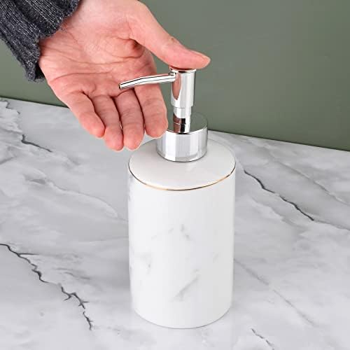 Seramik Sabunluk, Beyaz Mermer Görünümlü losyon dispenseri 12.5 OZ Sıvı El sabunu dispenseri pompa şişesi Otel Mutfak