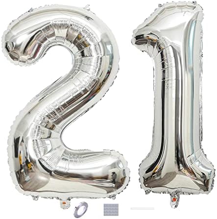 Gümüş Numarası 21 Balonlar 40 inç Jumbo Folyo Balonlar Balo Balon adam kadın için 21th Doğum Günü Partisi Dekorasyon