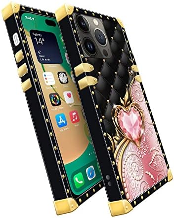 Cvkoyhl iPhone 12 Pro Max Kare Telefon Kılıfı ile Uyumlu, J Pembe Aşk Elmas Lüks TPU Köşe Darbeye Dayanıklı Koruma