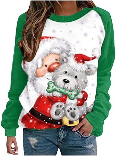 Kadın Kazak Kazak Rahat Rahat Noel Baskılı Uzun Kollu Üstleri Sevimli Komik Renk Bloğu Tatil Gömlek