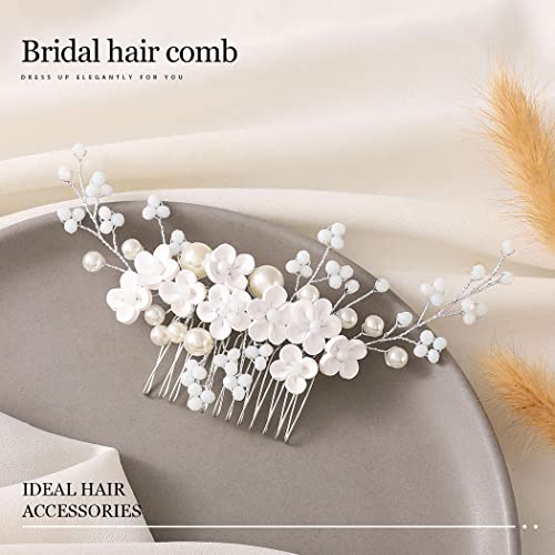 Gorais Çiçek Gelin Düğün Saç Tarak Gümüş Opal Gelin saç parçaları Inci Başlığı saç aksesuarları Kadınlar ve Kızlar