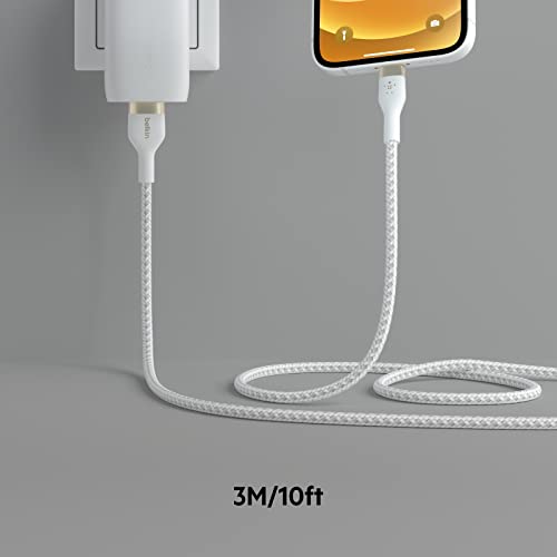 Belkin BoostCharge Pro Flex Örgülü USB Tip A'dan Yıldırım Kablosuna (3M/10FT) Beyaz ve BoostCharge Pro Flex Örgülü
