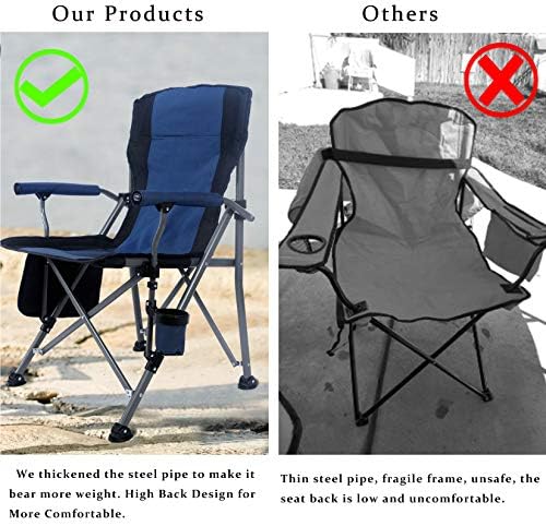 MaıuFun Taşınabilir Kamp Sandalye Katlanır Ağır Quad Açık Büyük Sandalyeler Destek 330 lbs Yüksek Geri Yastıklı Kalınlaşmak