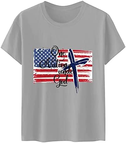 Kadın Crewneck Tops Tatil Brunch Bluzlar Tees Kısa 1/2 Kollu ABD Bağımsızlık Günü Grafik Gevşek Fit Tops OM