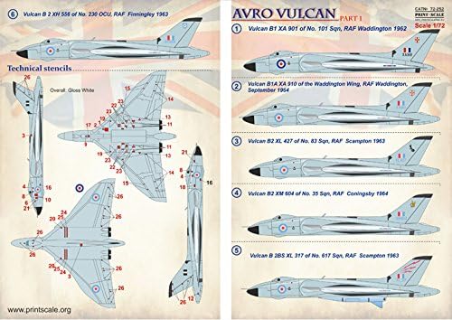 Çıkartma Uçak AVRO Vulcan, Bölüm 1 Aksesuarları 1/72 baskı ÖLÇEĞİ 72-252