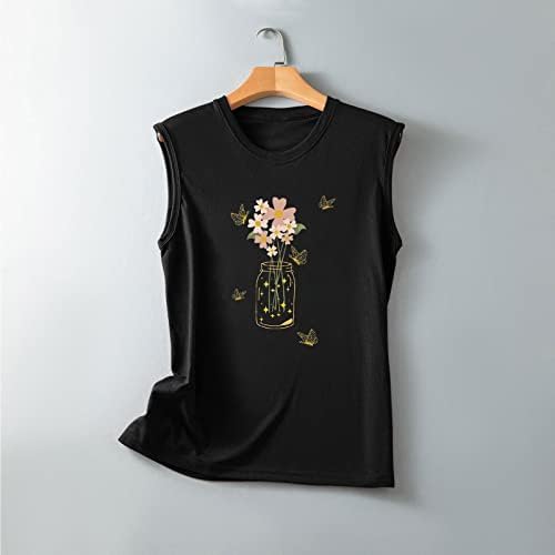 Kolsuz Yaz T Shirt Kadınlar için Baskılı Temel Güneş Ay Üstleri Tankı Moda Günlük Giyim Gevşek Fit Yuvarlak Boyun
