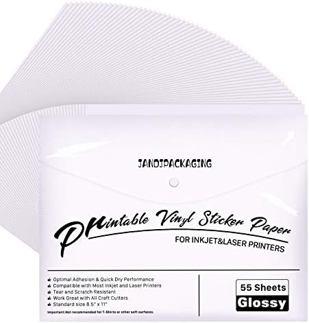Premium Yazdırılabilir Vinil Yapışkan Kağıt-Mürekkep Püskürtmeli ve Lazer Yazıcı için - 55 Paket Parlak Beyaz Su Geçirmez