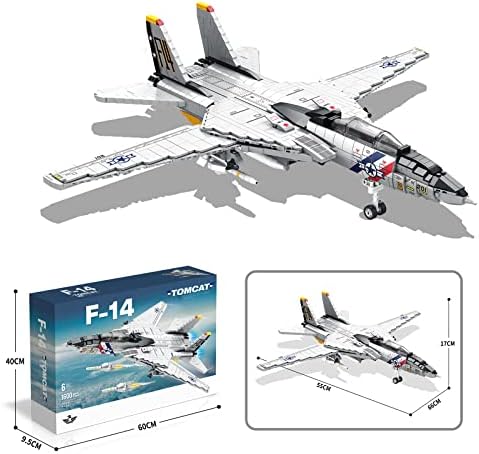 Lıngxuınfo 1600 Adet Askeri Serisi F - 14 Tomcat Savaş Uçağı DIY Yapı Taşları Kiti, Uçak Tuğla Modeli Eğitim yapı