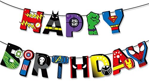 koobets Süper Kahraman Tema Mutlu Doğum Günü Afiş Doğum Günü Partisi Süslemeleri için