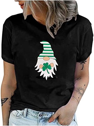 St Patrick Günü T Shirt Kadınlar için Shamrock Kısa Kollu Tees Sevimli Gnome Baskı Ekip Boyun Üstleri Tatil Rahat