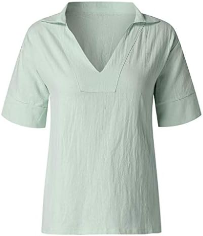 Keten Üstleri Kadınlar için 2023 Yaz Şık Casual Gömlek Tunik Katı V Boyun Bluzlar Gevşek Rahat Dışarı Çıkmak Giyim