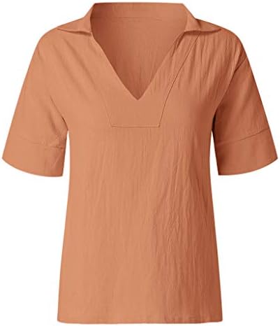 Keten Üstleri Kadınlar için 2023 Yaz Şık Casual Gömlek Tunik Katı V Boyun Bluzlar Gevşek Rahat Dışarı Çıkmak Giyim