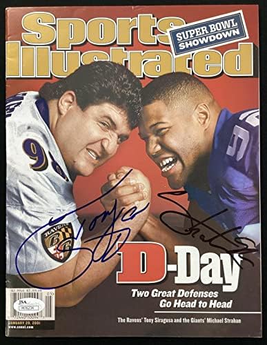 Michael Strahan İmzalı Sports Illustrated 1/29/01 Etiketsiz Tony Siragusa Auto JSA-İmzalı NFL Dergileri