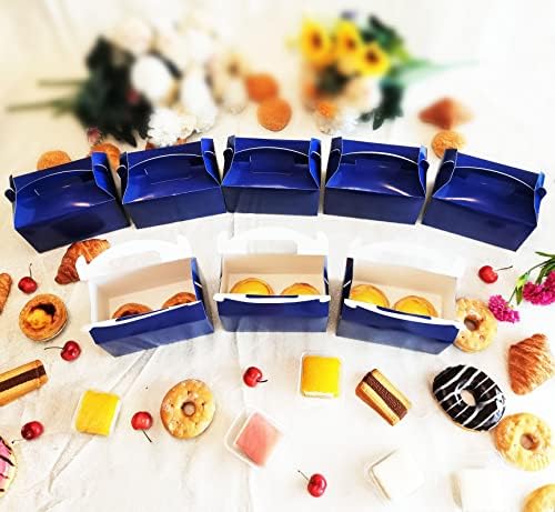YUYNLEP 24 Packs Lacivert Tedavi Kutuları Parti Favor Şeker Kutuları Goodie Gable Kutuları DIY Çanta Çeşitli Parlak