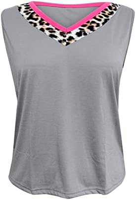 Oplxuo Artı Boyutu Tankı Üstleri Kadınlar için Moda V Yaka Leopar Baskı Kolsuz Tunik Gömlek Hafif Aktif Yelek Bluzlar
