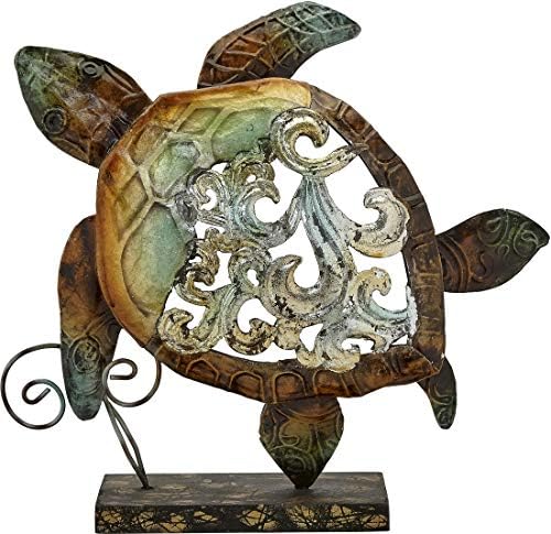 HS Deniz Kabukları Heykel, Rustik Kaplumbağa Standı Metal ve Capiz Sanat, Küçük Heykel, Deniz Dekor, Kıyı Ev Dekorasyon,