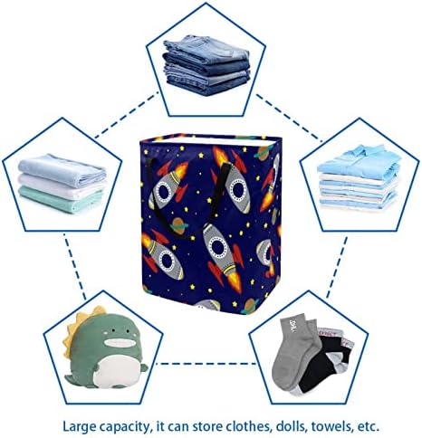 Uzay Roket Yıldız Desen Baskı Katlanabilir çamaşır Sepeti, 60L Su Geçirmez çamaşır sepetleri Çamaşır Kutusu Giysi