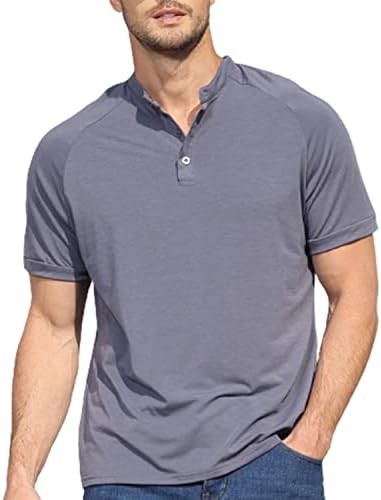 Casual erkek kısa kollu Henley gömlek moda düğme Yukarı Henley T-Shirt üst