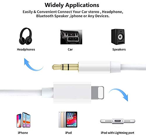 Arabada iPhone için Aux Kablosu, 3.3 FT Apple MFi Sertifikalı Yıldırım Araba için 3.5 mm Aux Ses Kablosu İle uyumlu