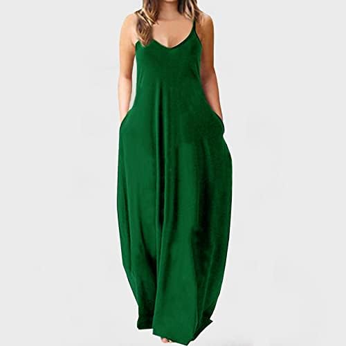 Yaz elbisesi Kadınlar için Rahat Kolsuz Derin V Boyun Plaj Elbiseleri Moda Düz Renk Gevşek Maxi uzun elbise Tankı